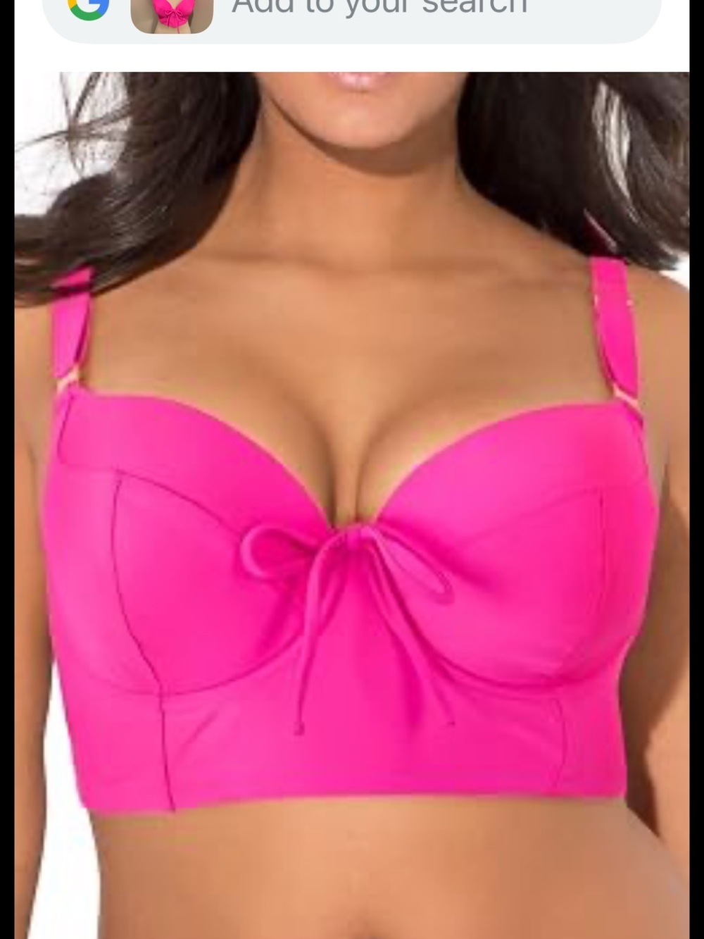 smart & sexy Hot Pink Longline Push-Up Swim Bikini Bustier-Style Top, 36D